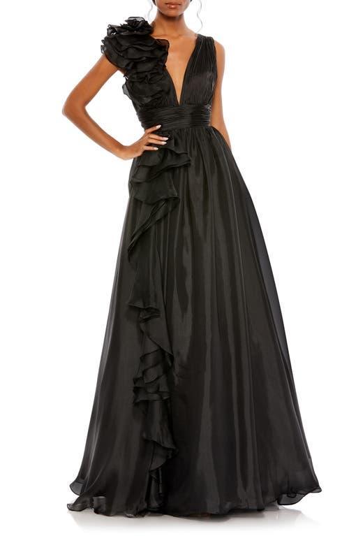 Ruffle Shoulder V-Neck Gown Product Image