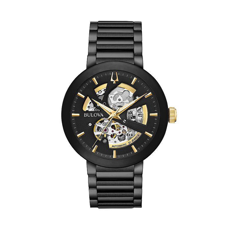 Bulova Mens Modern Automatic Black Ion-Plated Stainless Steel Skeleton Watch - 98A203 Product Image