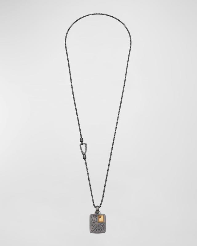 Mens Oxidized Silver and 18K Yellow Gold Pendant Necklace with Black Diamond Product Image