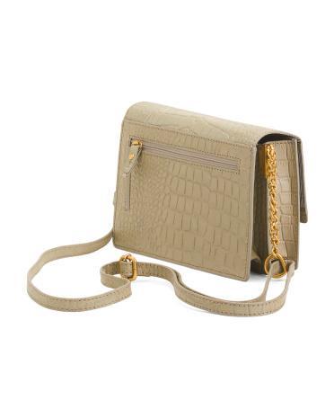 Leather Croco Flap Over Crossbody for Women Product Image