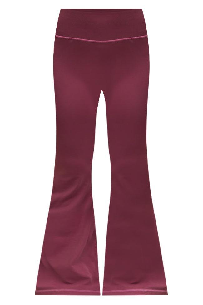 Believe In Yourself Maroon Flare Leggings FINAL SALE Product Image