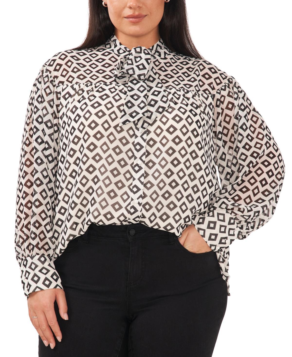 Vince Camuto Plus Size Tie Neck Long Sleeve Blouse Product Image