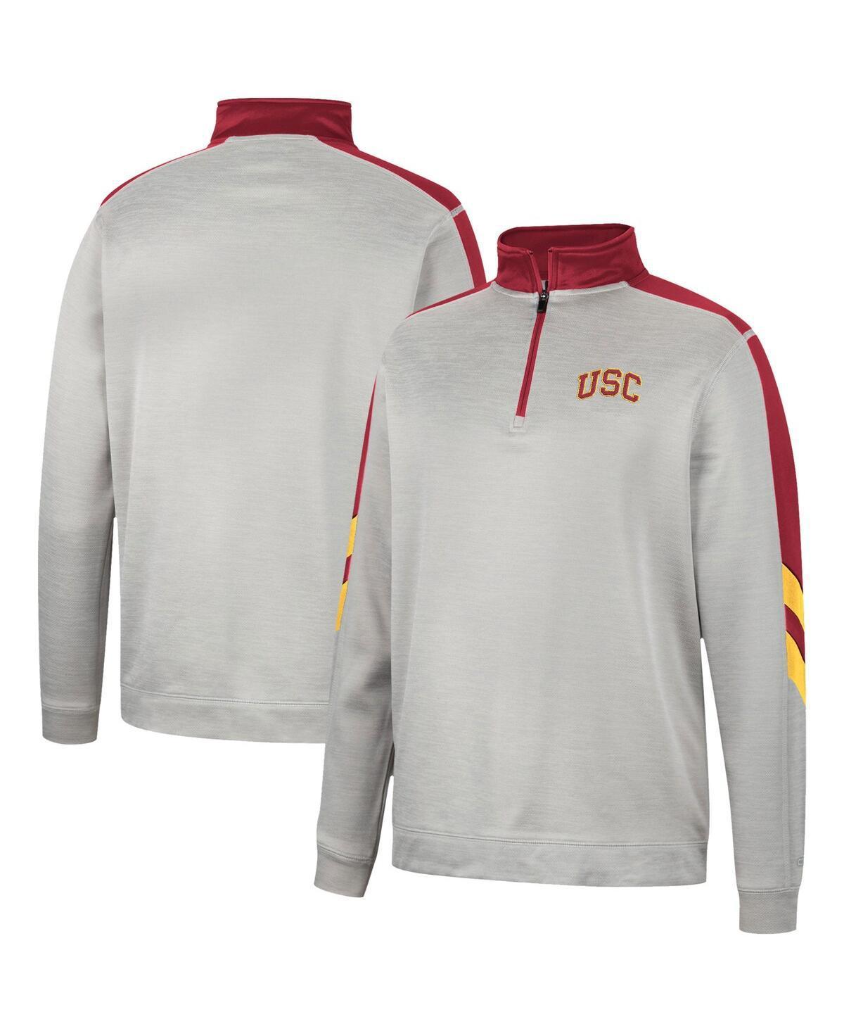 Mens Colosseum Gray and Cardinal Usc Trojans Bushwood Fleece Quarter-Zip Jacket - Gray Product Image