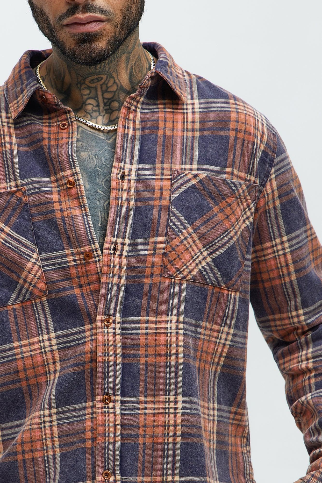 Camp Bleached Plaid Shirt - Orange/combo Product Image