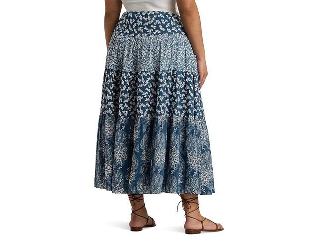 LAUREN Ralph Lauren Plus-Size Patchwork Floral Voile Tiered Skirt Cream) Women's Skirt Product Image