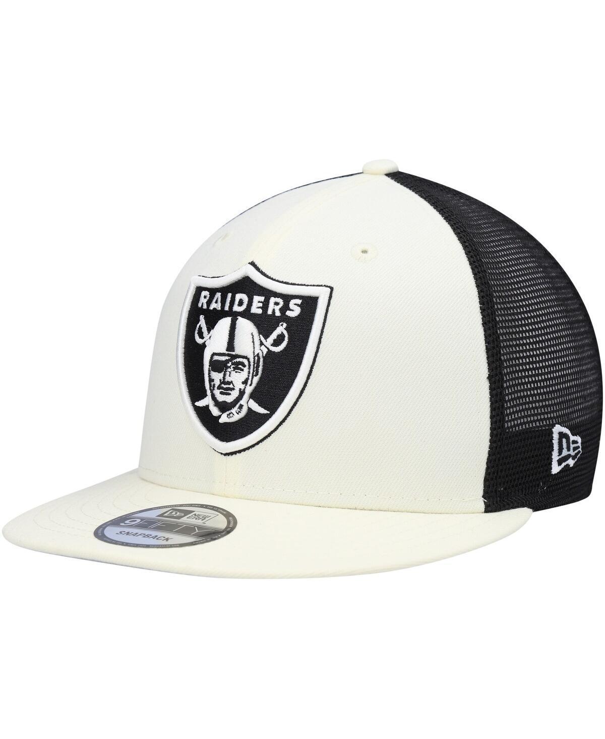 Mens New Era Cream/Black Las Vegas Raiders Chrome Collection 9FIFTY Trucker Snapback Hat Product Image