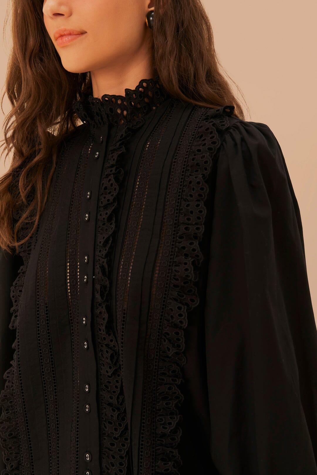 Black Lace And Pleat Blouse Product Image