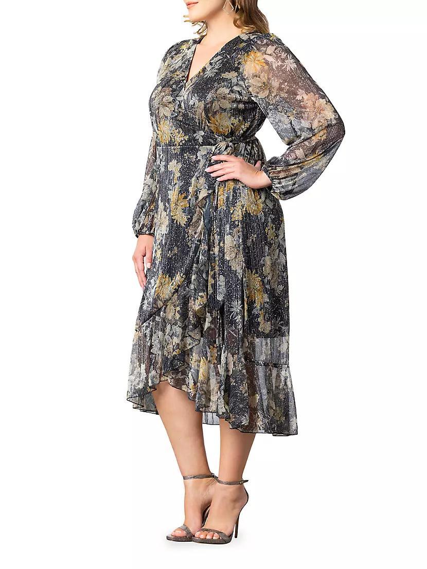 Clara Metallic Floral Wrap Midi-Dress product image