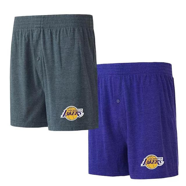 Mens Concepts Sport /Charcoal Los Angeles Lakers Two-Pack Jersey-Knit Boxer Set Product Image