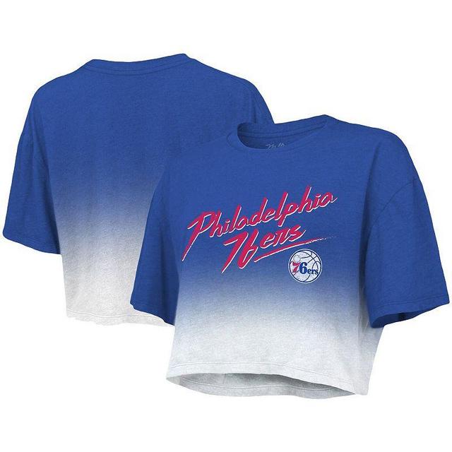 Womens Majestic Threads Royal/White Philadelphia 76ers Dirty Dribble Tri-Blend Cropped T-Shirt Product Image