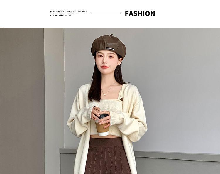 High Rise Plain Knit Midi A-Line Skirt Product Image