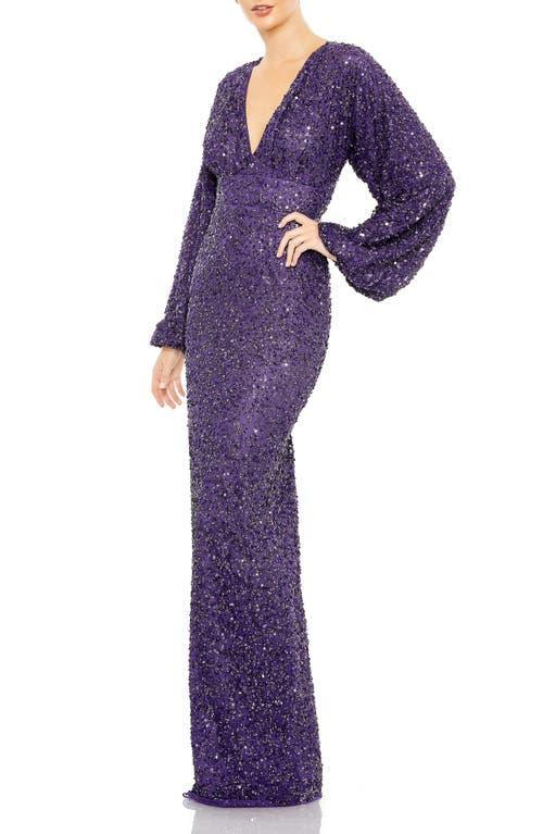 Womens Embellished V-Neck Long-Sleeve Gown Product Image