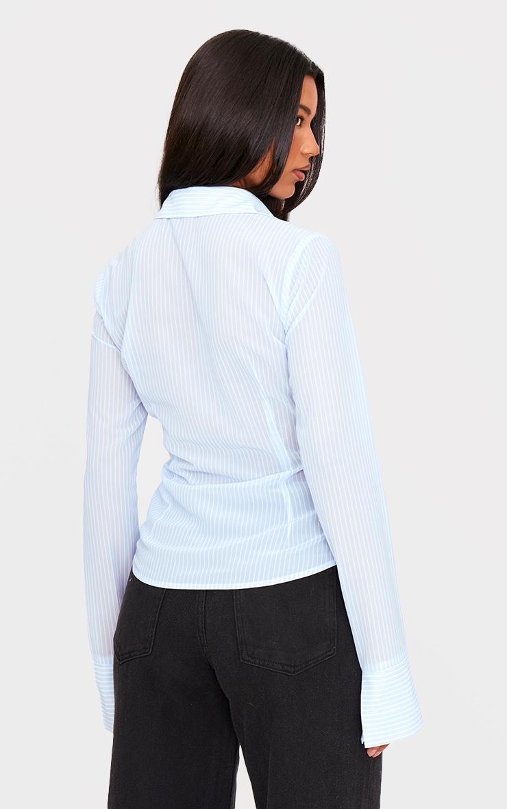 Blue Chiffon Fitted Striped Shirt Product Image