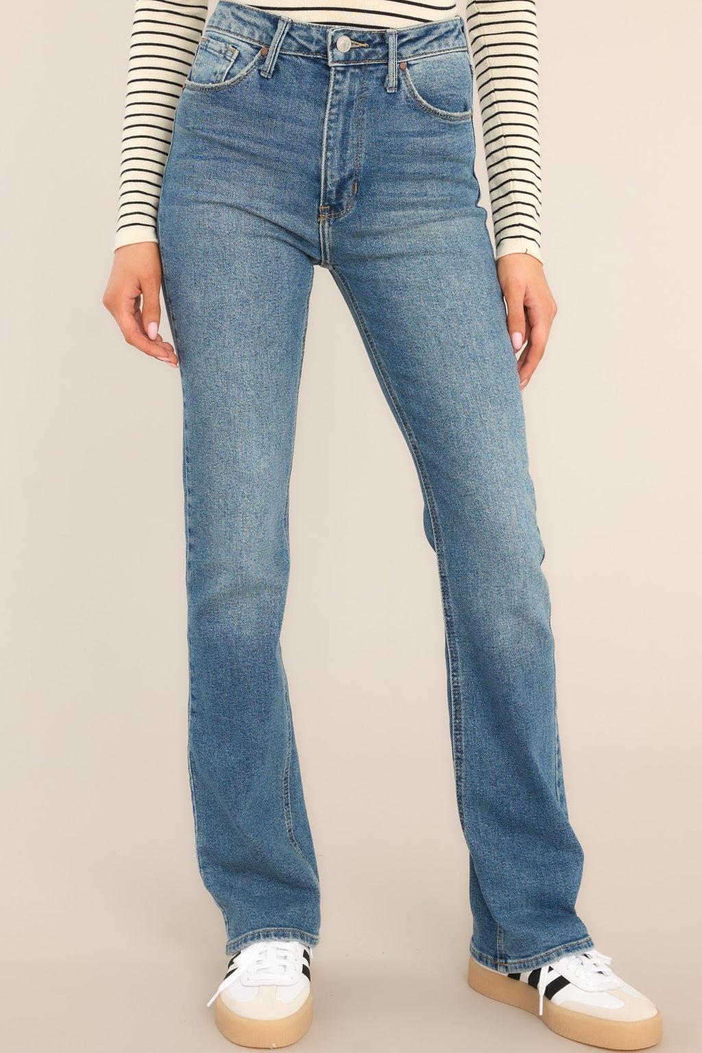 Bold As A Lion Medium Wash High Waist Stretch Straight Leg Jeans Product Image