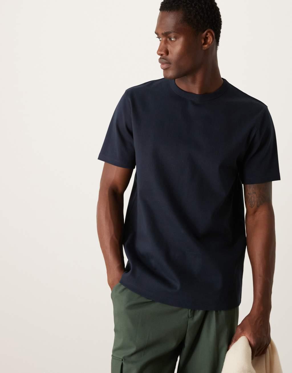 ASOS DESIGN Premium interlock crew neck T-shirt 300gsm in navy Product Image