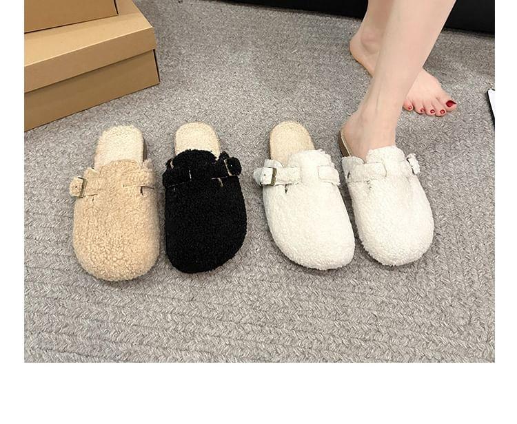 Platform Plain Buckled Fleece Mules Product Image