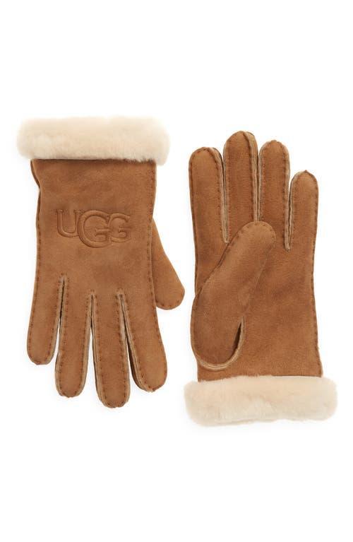 UGG(r) Logo Embroidered Suede & Genuine Shearling Gloves Product Image