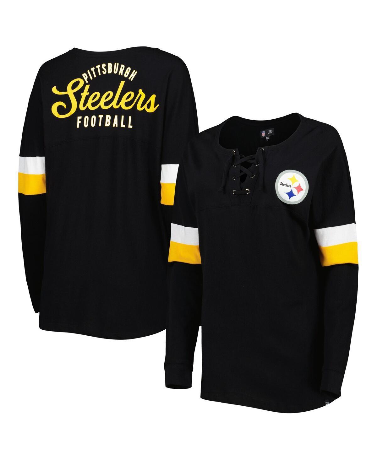 Womens New Era Pittsburgh Steelers Athletic Varsity Lace-Up Long Sleeve T-Shirt Product Image