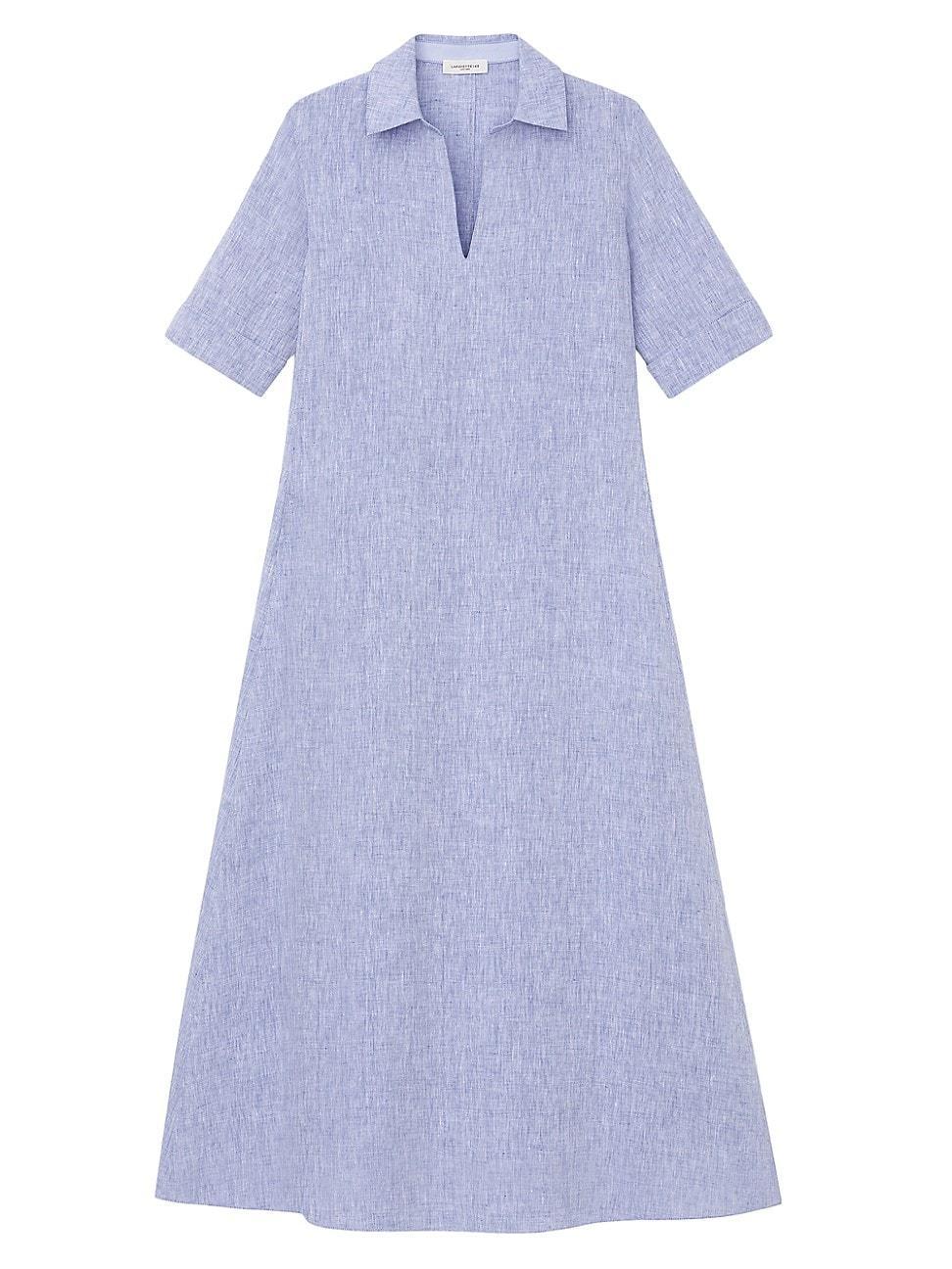 Heathered Elbow-Sleeve Linen Midi Dress Product Image