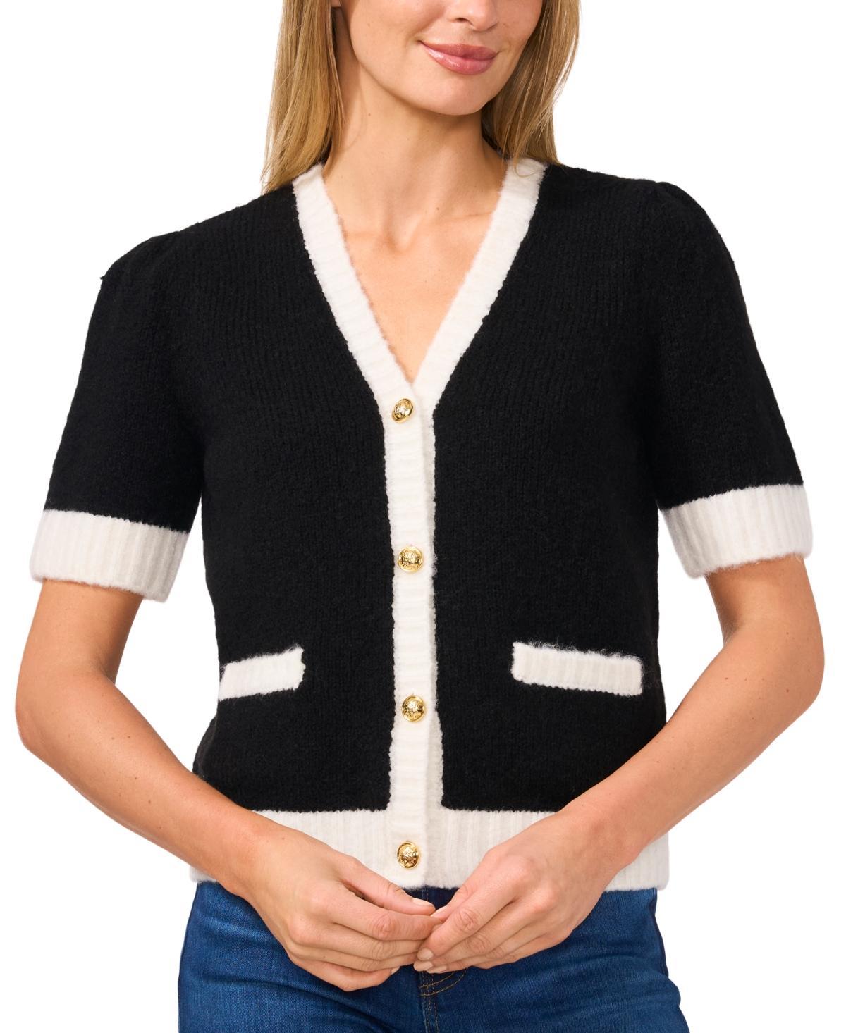 CeCe Womens Tipped Short-Sleeve Cardigan Product Image