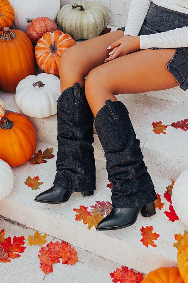 The Mila Denim Cowboy Boot In Black Product Image