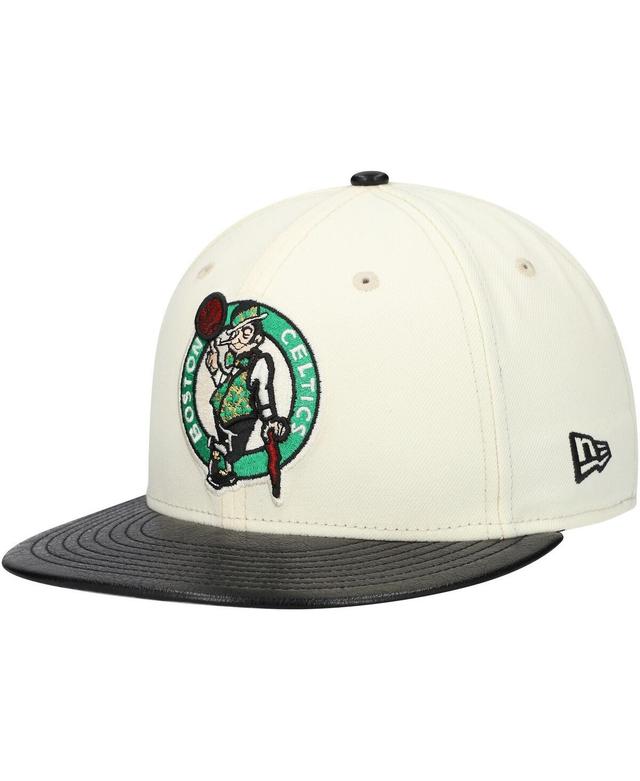 New Era Mens White/Black Boston Celtics faux leather - Polyurethane Visor Two-Tone 59FIFTY Fitted Hat Product Image