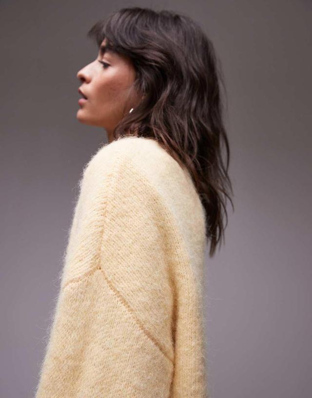 Topshop knitted boxy fluffy crew oversized sweater in buttermilk Product Image