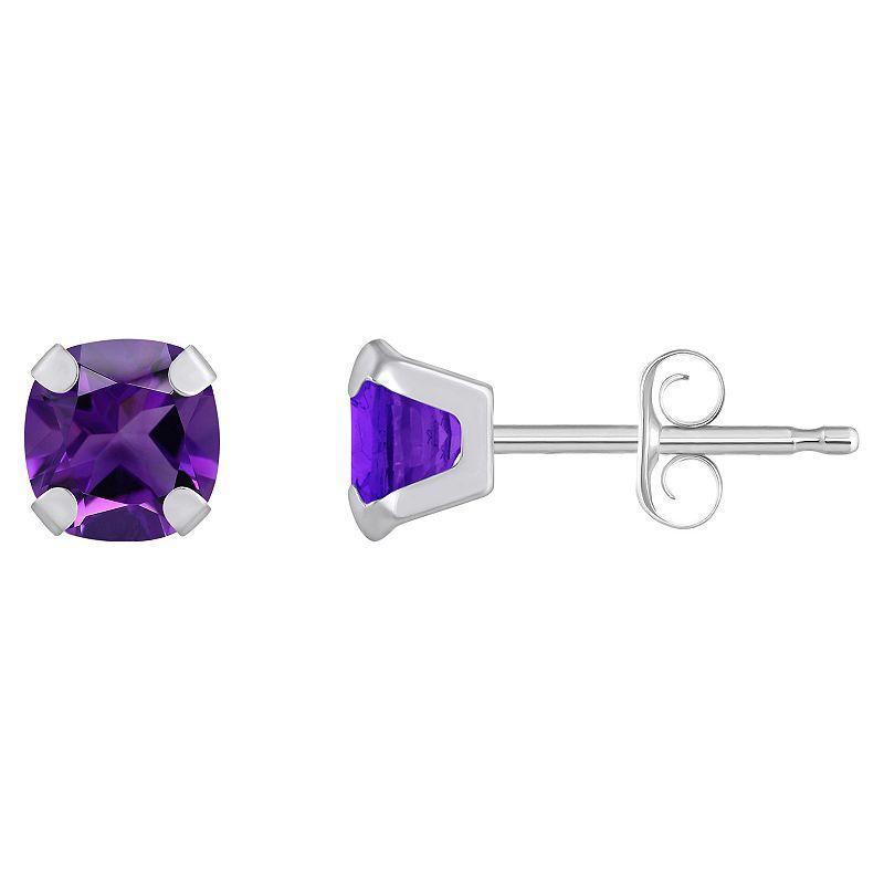 Celebration Gems 10k Gold Cushion Amethyst Stud Earrings, Womens, Purple Product Image