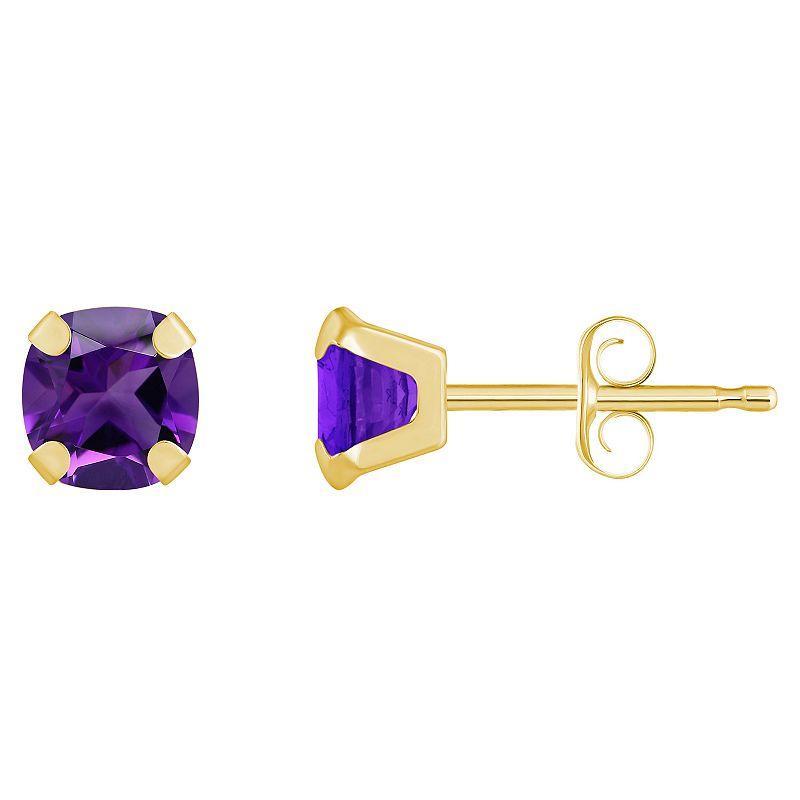 Celebration Gems 10k Gold Cushion Amethyst Stud Earrings, Womens, Purple Product Image