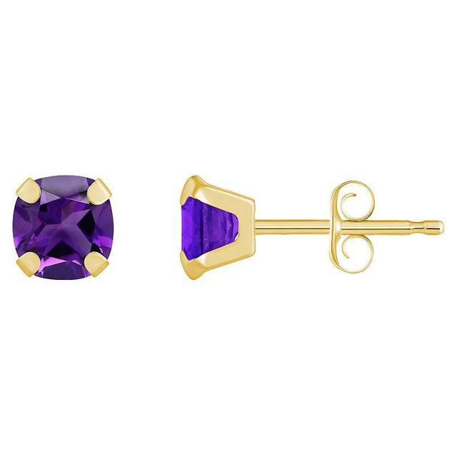 Celebration Gems 10k Gold Cushion Amethyst Stud Earrings, Womens, Yellow Product Image