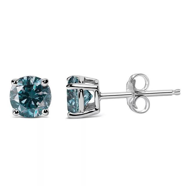 14K White Gold 1/2 Cttw Round Brilliant Cut Lab Grown Blue Diamond 4-Prong Classic Solitaire Stud Earrings (Blue Color, VVS2-VS1 Clarity) Product Image