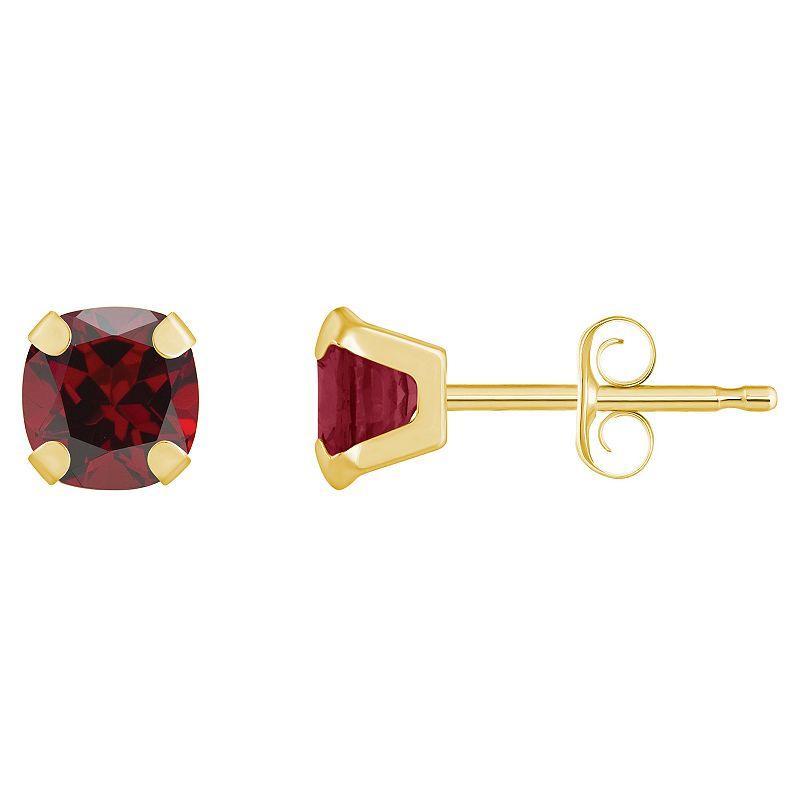 Celebration Gems 10k Gold Cushion Garnet Stud Earrings, Womens, Red Product Image