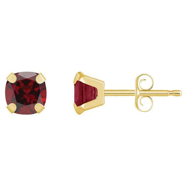 Celebration Gems 10k Gold Cushion Garnet Stud Earrings, Womens, Yellow Product Image