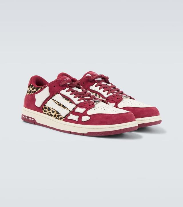 Leopard Skel Top Low Leather Sneakers In Red Product Image