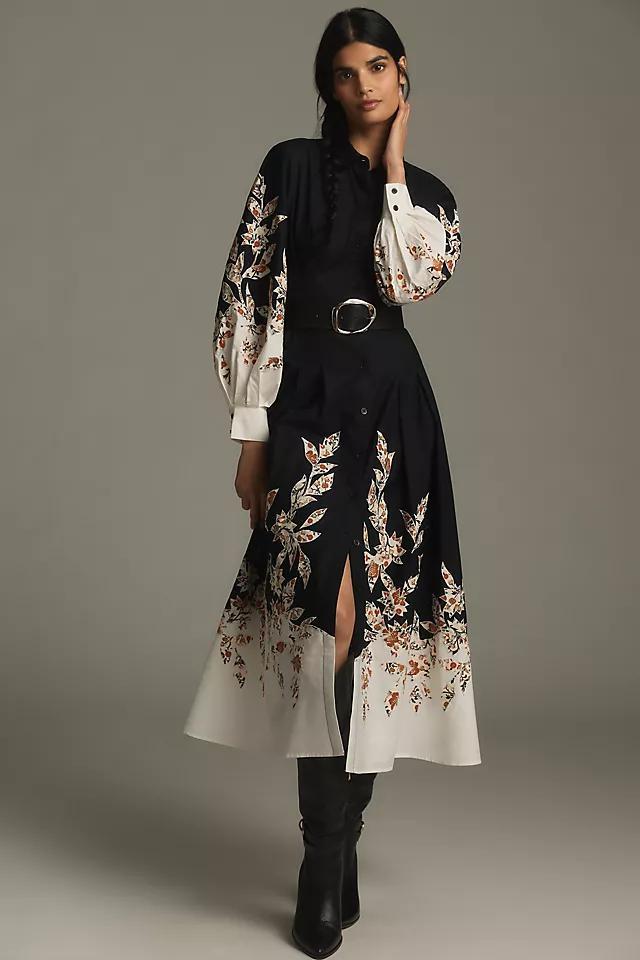 By Anthropologie Long-Sleeve Embellished Midi Shirt Dress Product Image