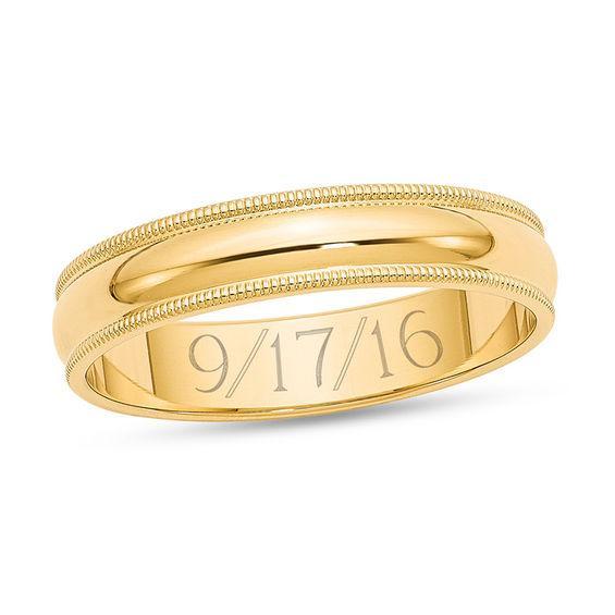 Men's 5.0mm Milgrain Edge Engravable Wedding Band (1 Line) Product Image