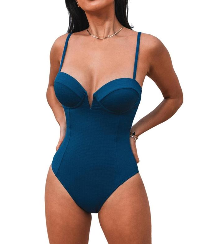 Cupshe Womens Navy Sweetheart V-Wire Cutout One-Piece Product Image