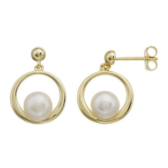 Sterling Silver 14k Yellow Gold-Plated Freshwater Pearl Eternity Circle Dangle Earrings, Womens Product Image