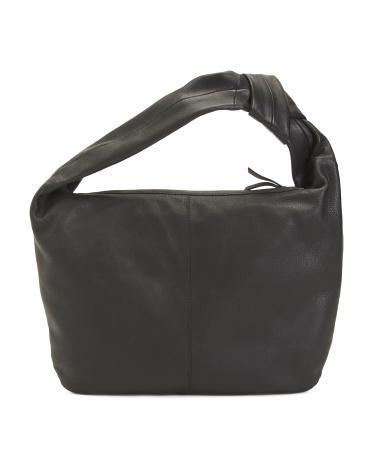 Leather Crescent Knotted Shoulder Bag For Women Product Image