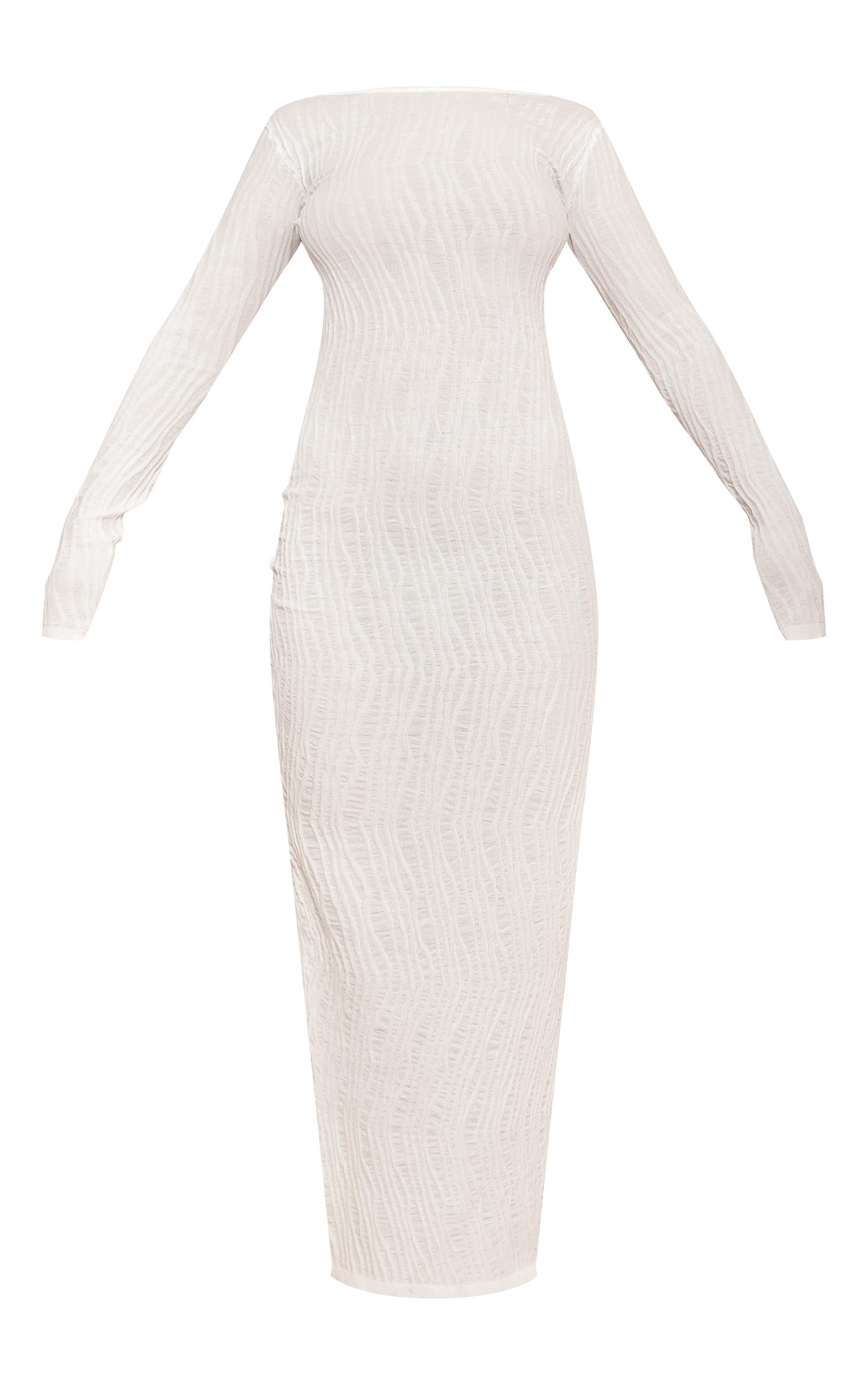 Off White Textured Knit Long Sleeve Maxi Dress Product Image