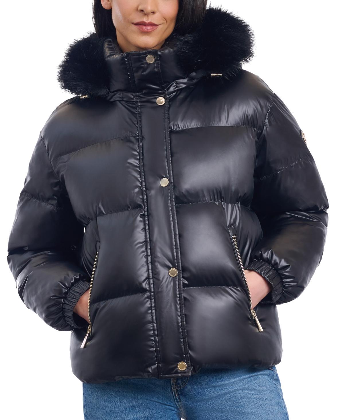 Michael Michael Kors Womens Faux-Fur-Trim Hooded Bomber Puffer Coat Product Image