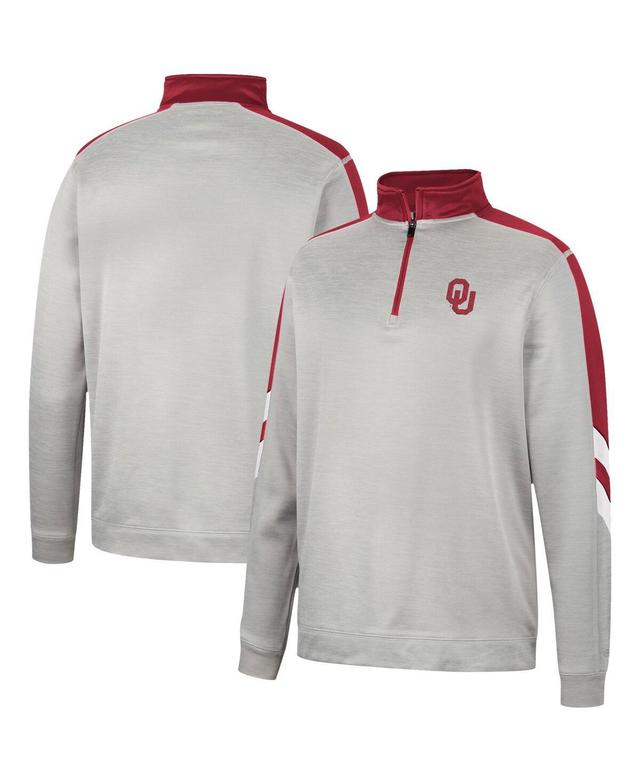 Mens Colosseum Gray and Crimson Oklahoma Sooners Bushwood Fleece Quarter-Zip Jacket - Gray Product Image