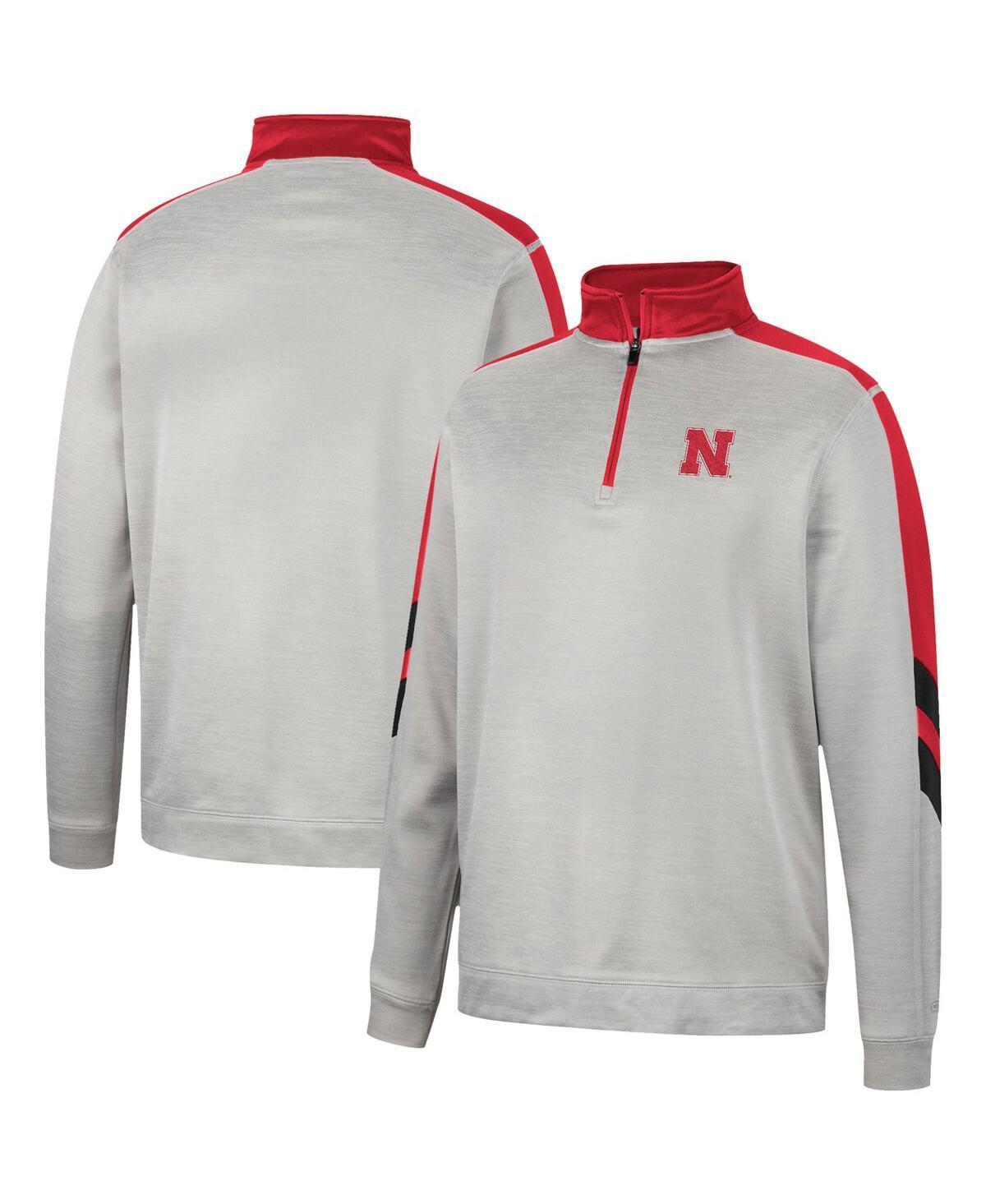 Mens Colosseum Gray/Scarlet Nebraska Huskers Bushwood Fleece Quarter-Zip Jacket Product Image