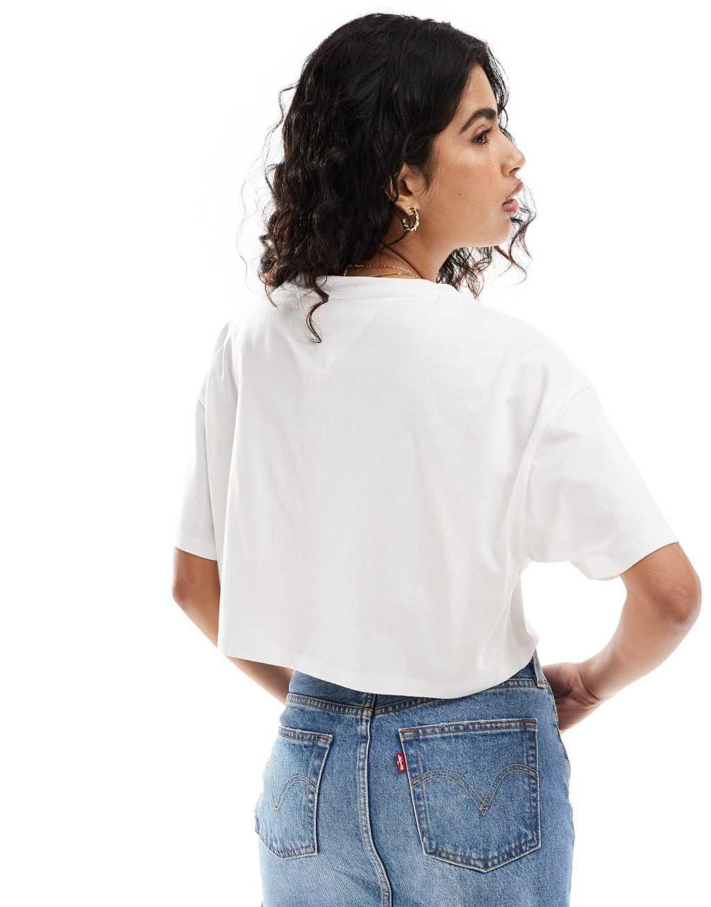 Tommy Jeans oversized crop logo t-shirt in white Product Image