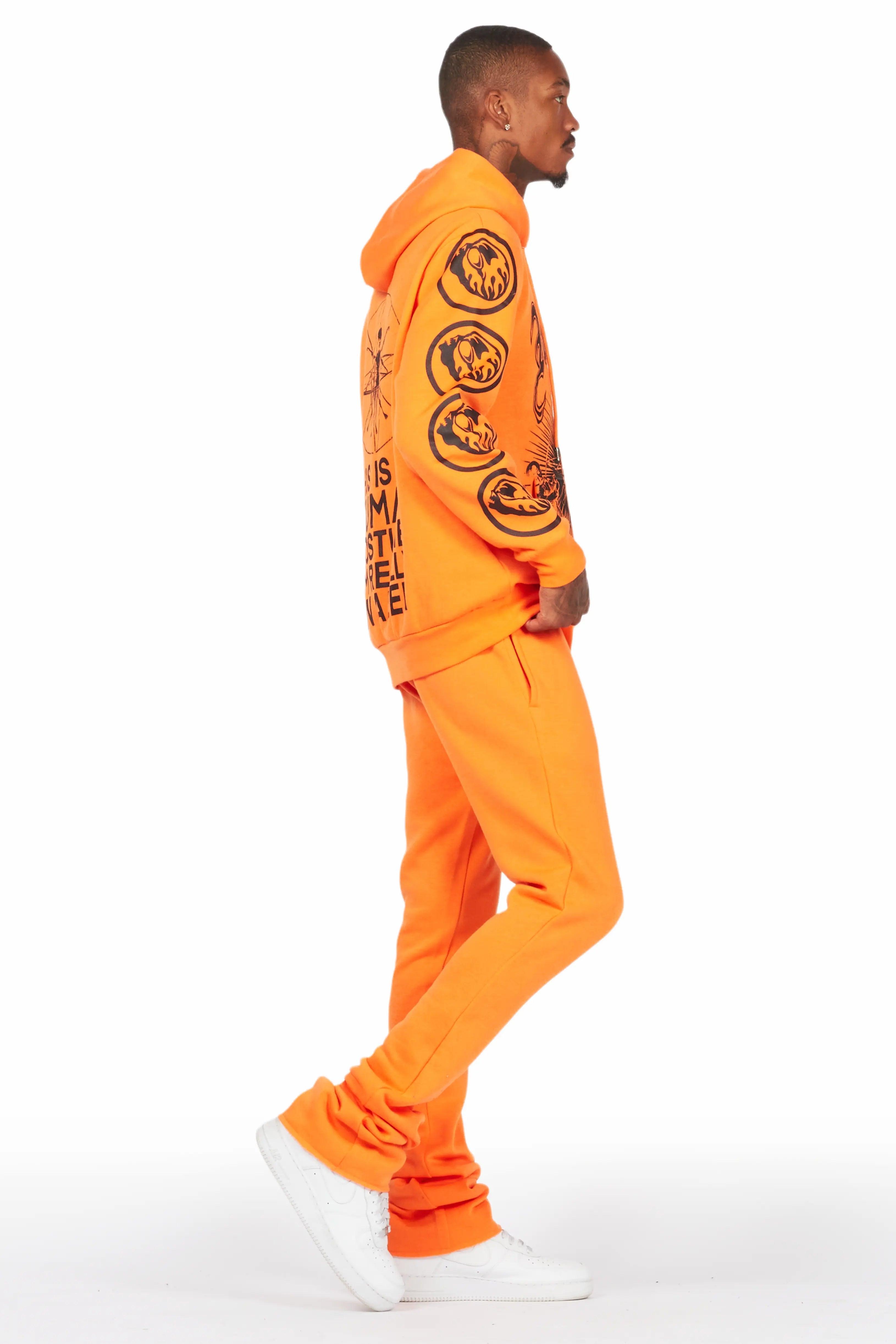 Yarden Orange Graphic Hoodie/Stacked Flare Pant Track Set Male Product Image