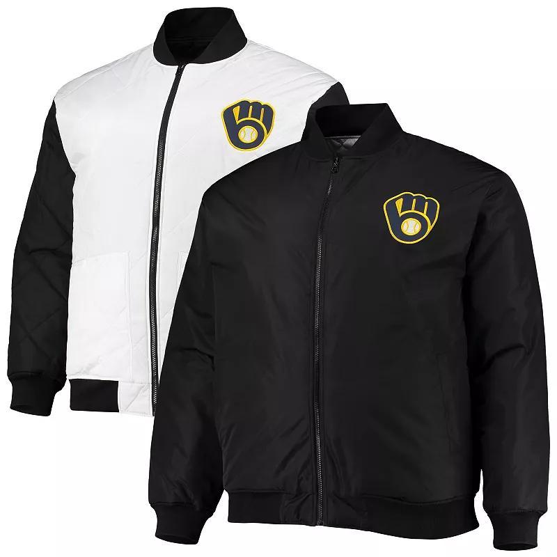 Mens /Black Milwaukee Brewers Reversible Satin Full-Zip Jacket Product Image