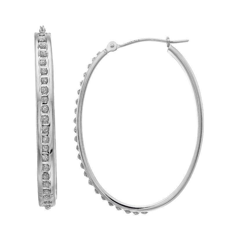 Diamond Fascination 14k White Gold Diamond Accent Oval Hoop Earrings, Womens Product Image