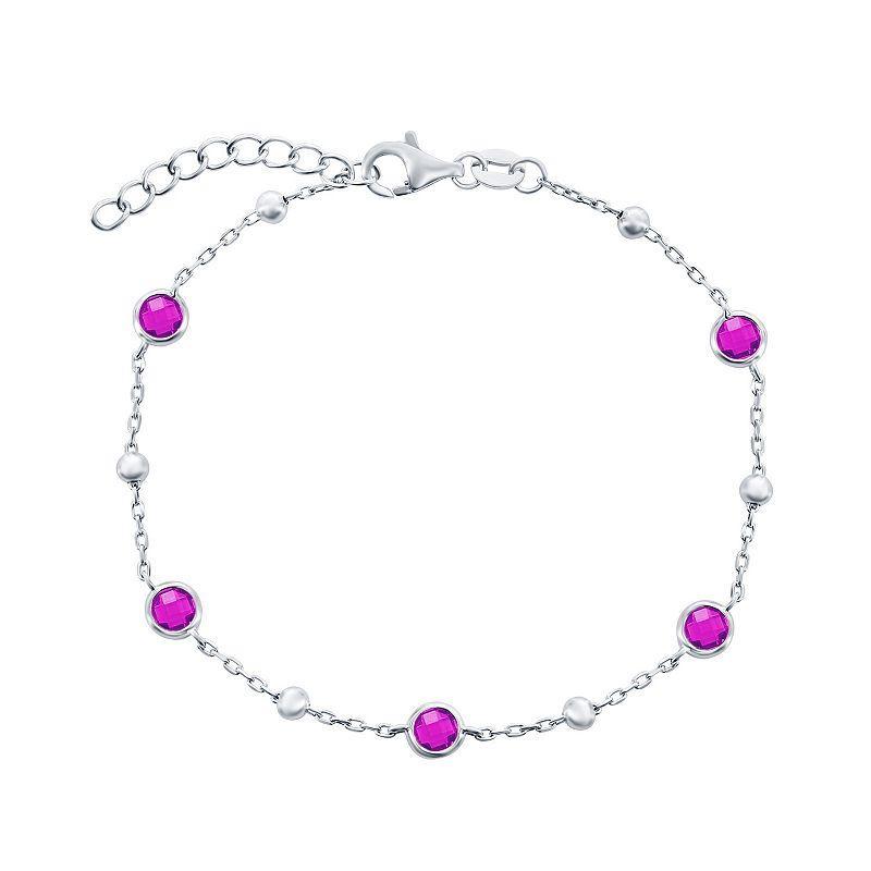 Argento Bella Sterling Silver Bezel-Set Cubic Zirconia & Bead Bracelet, Womens Sterling Pink Product Image