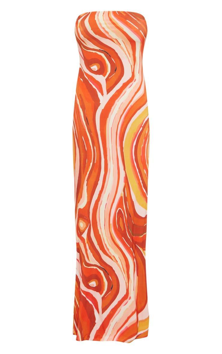 Orange Swirl Print Slinky Bandeau Maxi Dress Product Image