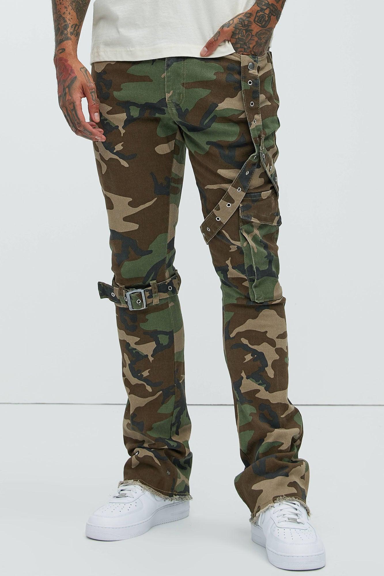 With The Straps Camo Stacked Skinny Flare Pants - Camouflage Product Image